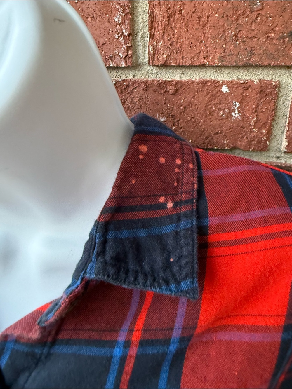 Handmade - Rose - Women's Red & Navy Plaid Floral Button-Up Shirt - Picture 7 of 13
